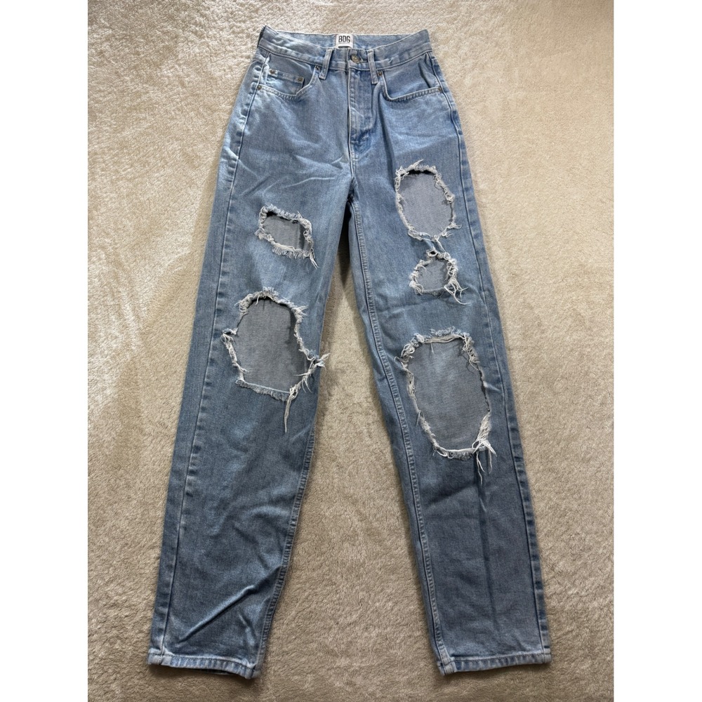 BDG Womens High-Rise Baggy Distressed Ripped Blue Denim Jeans 25 Meas: 25x31.5